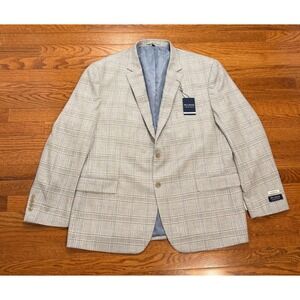 Jos. A. Bank Comfort Stretch‎ Sport Coat Blazer Jacket Mens 48R Gray Blue Plaid